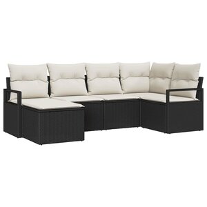 vidaXL Ensemble de canapé de jardin avec coussin 6 Pièces Noir et Crème