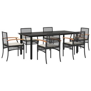 vidaXL Ensemble à manger de jardin coussins 7Pièces Noir Résine tressée