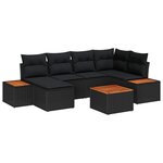 vidaXL Ensemble de canapé de jardin avec coussin 7 Pièces Noir Poly rotin