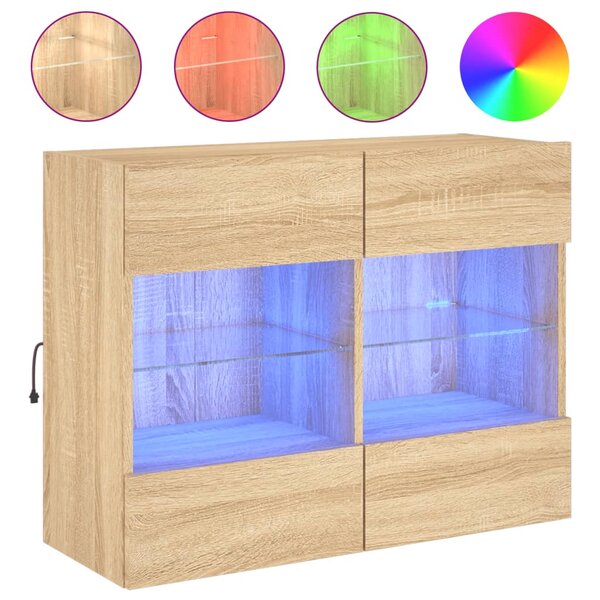 vidaXL Meuble TV mural avec lumières LED chêne sonoma 78 5x30x60 5 cm