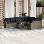 vidaXL Salon de jardin 10 Pièces avec coussins gris résine tressée