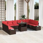 vidaXL Ensemble de canapé de jardin 11 Pièces Marron et rouge polyrotin