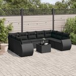 vidaXL Salon de jardin 10 Pièces avec coussins noir résine tressée