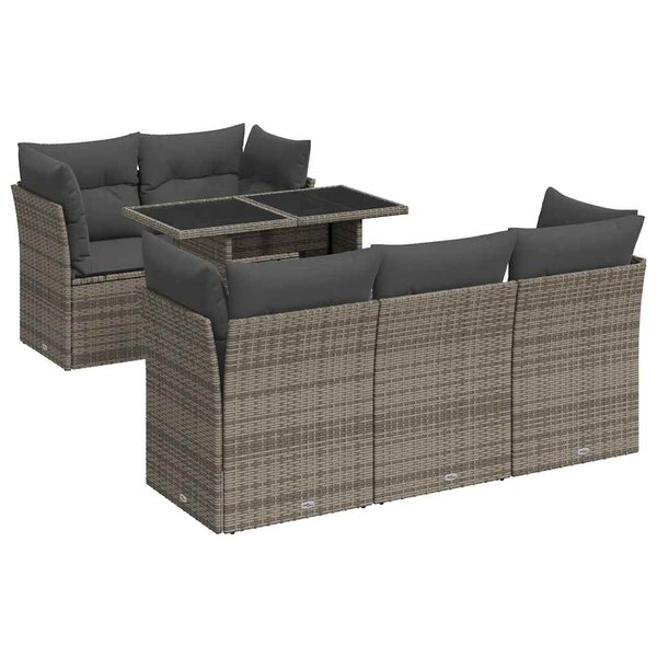 vidaXL Salon de jardin 6 Pièces avec coussins gris résine tressée