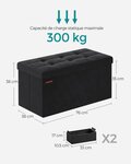 Banc de rangement 38 x 76 x 38 cm pouf en velours avec couvercle avec 2 boîtes séparateur amovible capacité de charge 300 kg pour couloir salon chambre 12_0004165