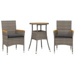 vidaXL Ensemble à manger de jardin et coussins 3 Pièces gris rotin acacia