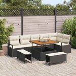 vidaXL Ensemble de canapé de jardin avec coussin 9 Pièces Noir  Crème