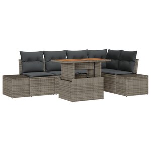 vidaXL Ensemble de Salle à Manger de Jardin de 6 Pièces avec Coussins Gris Rattan Acacia
