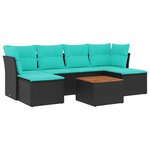 vidaXL Salon de jardin 7 Pièces avec coussins noir résine tressée