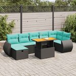 vidaXL Salon de jardin avec coussins 8 Pièces noir résine tressée acacia