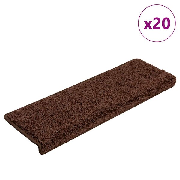 vidaXL Tapis d'escalier 20 pièces 65 x 21 x 4 cm Marron Bord rectangulaire