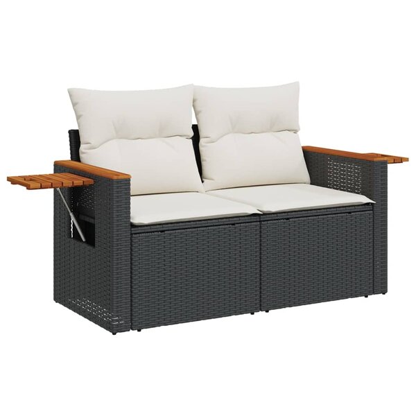 vidaXL Canapé de jardin avec coussins 2 places noir résine tressée