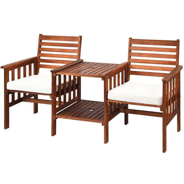 Salon de jardin 165 x 66 x 89 cm avec coussins confortables et trou de parasol en bois d’acacia marron 20_0013436