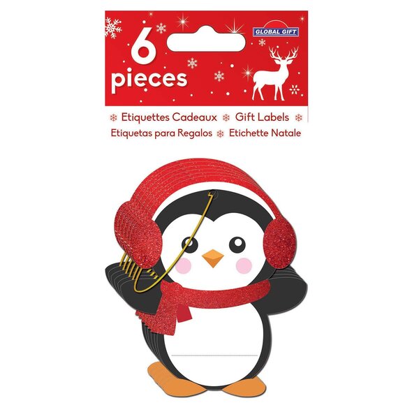 6 étiquettes cadeaux - Pingouins à paillettes