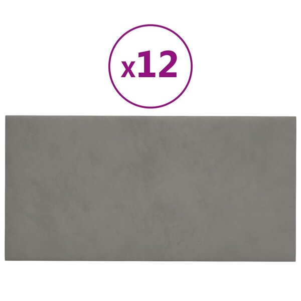 vidaXL Panneaux muraux 12 Pièces Gris clair 30x15 cm Velours 0 54 m²
