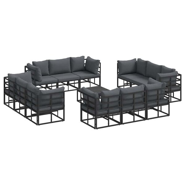 vidaXL Ensemble de canapé de jardin avec coussin 13 Pièces Noir Aluminium