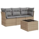 vidaXL Salon de jardin avec coussins 4 Pièces beige résine tressée