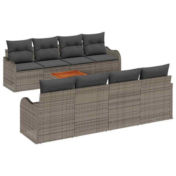 vidaXL Set de canapés de jardin   9 pièces avec coussins en poly rattan gris et acacia.