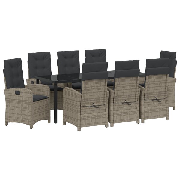 vidaXL Ensemble de Salle à Manger de Jardin 9 Pièces avec Coussins Gris Rattan Poly