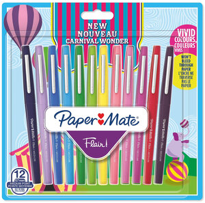 Paper Mate Flair 12 Feutres de Coloriage assortiment de couleurs carnaval pointe moyenne (0 7 mm)