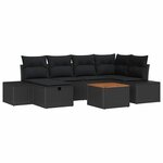 vidaXL Ensemble de canapé de jardin avec coussin 7 Pièces Noir Poly rotin
