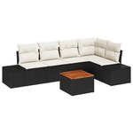 vidaXL Canapé de jardin 6 pièces avec coussins noir en poly rotin acacia