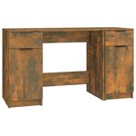 Bureau table poste de travail meuble d'ordinateur informatique étude avec armoire latérale chêne fumé bois d'ingénierie brun 02_0023392