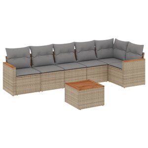 vidaXL Salon de jardin avec coussins 7 Pièces beige résine tressée
