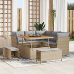 Ensemble de 8 canapés de jardin avec coussins beige en poly rotin acacia