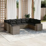 vidaXL Salon de jardin 9 Pièces avec coussins gris résine tressée