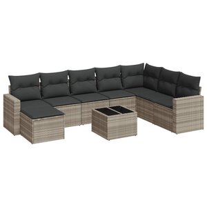 vidaXL Salon de jardin 9 Pièces avec coussins gris clair résine tressée