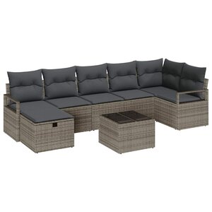vidaXL Ensemble de Canapés avec coussin 8 Pièces Gris polyrotin