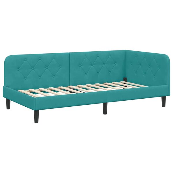 vidaXL Cadre de lit d'angle Turquoise 100 x 200 cm Velours