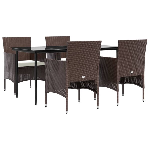 vidaXL Ensemble à manger de jardin coussins 5 Pièces Marron/noir