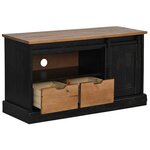 vidaXL Meuble TV HALDEN porte coulissante noir 110x40x60cm bois massif