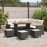 vidaXL Ensemble de canapé de jardin avec coussin 9 Pièces Noir Poly rotin