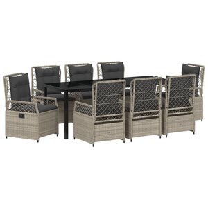 vidaXL Ensemble de Salle à Manger de Jardin 9 Pièces Gris Clair en Rattan Poly