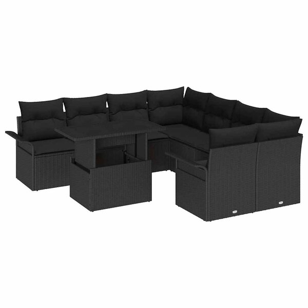 vidaXL Ensemble de canapé de jardin avec coussin 9 Pièces Noir Poly rotin