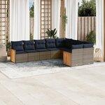 vidaXL Salon de jardin 9 Pièces avec coussins gris résine tressée