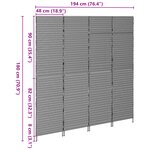 Paravent 4 panneaux pliable noir 195x180 cm en polyrotin