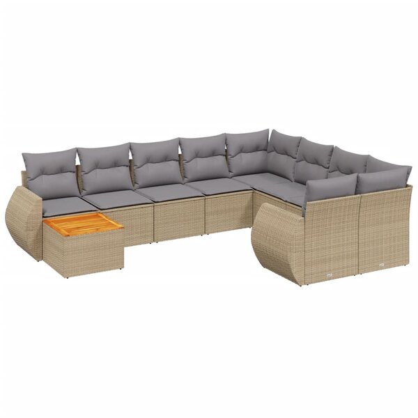 vidaXL Salon de jardin avec coussins 10 Pièces beige résine tressée