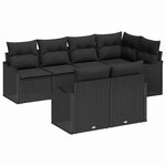 vidaXL Ensemble de canapé de jardin avec coussin 7 Pièces Noir Poly rotin