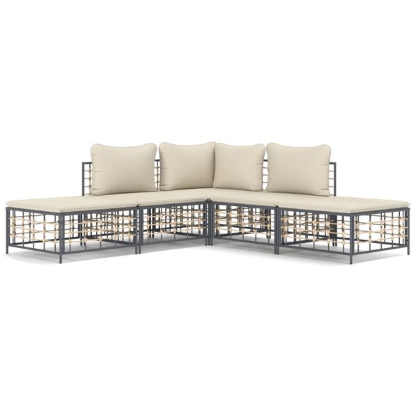 vidaXL Salon de jardin 5 Pièces avec coussins anthracite résine tressée