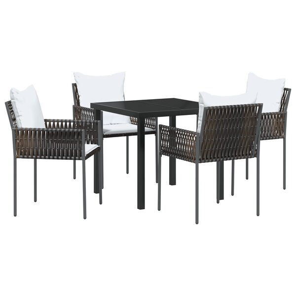 vidaXL Ensemble de Salle à Manger de Jardin 5 pièces avec Coussins Marron Rattan Poly