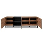 Buffet Bas - Décor chene et noir - 4 portes - NOLA - L 200 x P 42 x H 65 cm