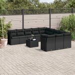 vidaXL Salon de jardin 12 Pièces avec coussins noir résine tressée