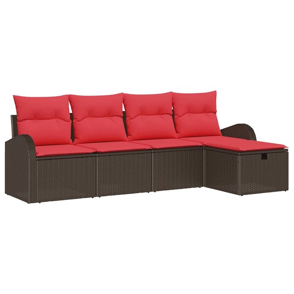 vidaXL Ensemble de Canapés 5 Pièces Marron et rouge polyrotin