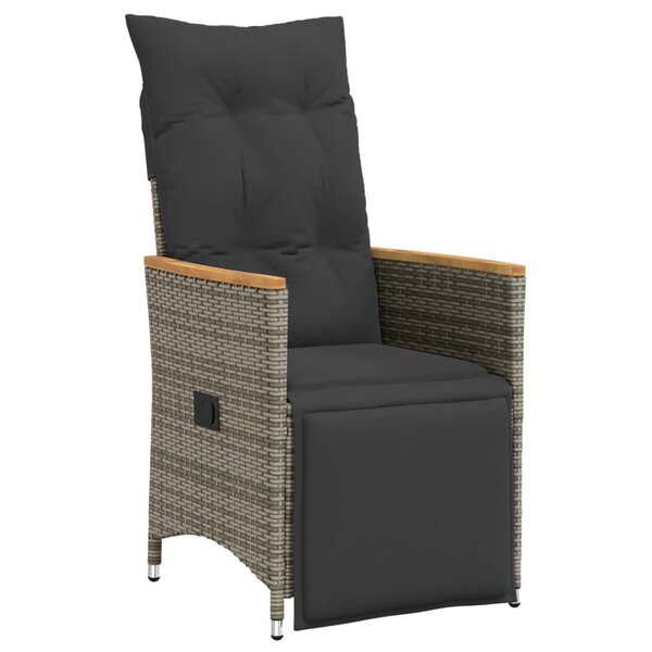 vidaXL Chaise inclinable de jardin avec coussins gris résine tressée