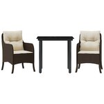vidaXL Ensemble à manger de jardin 3 Pièces et coussins marron poly rotin