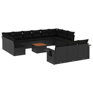 vidaXL Salon de jardin avec coussins 14 Pièces noir résine tressée